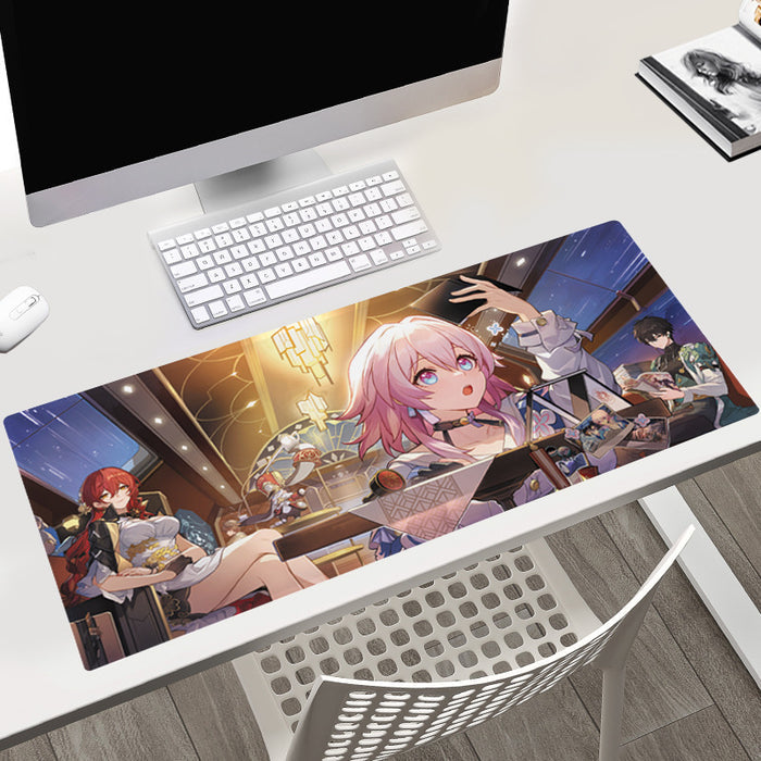 Honkai Star Rail Gaming Mouse Pad: black, red anime-style characters, anime, illustrated style