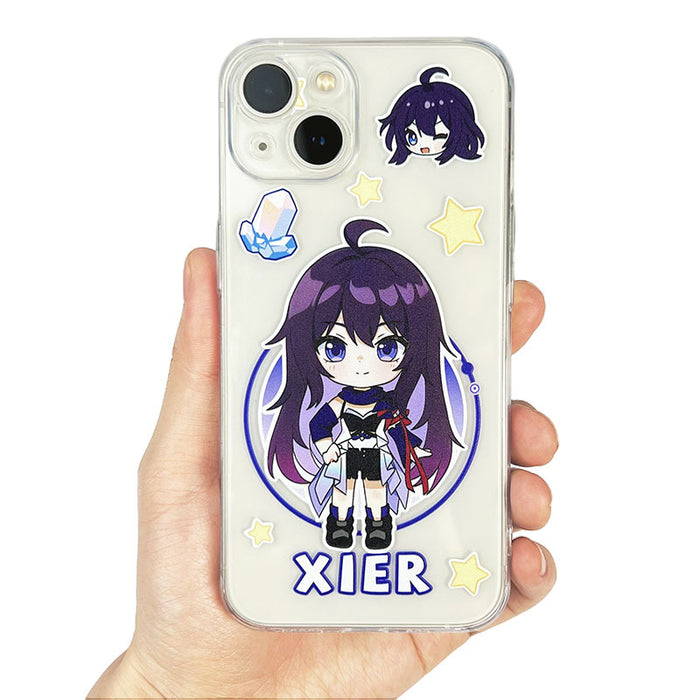 Honkai Star Rail iPhone Cases, Transparent Chibi Characters: clear, purple anime-style purple-haired girl character, kawaii c