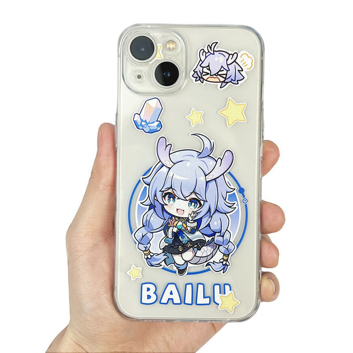 Honkai Star Rail iPhone Cases, Transparent Chibi Characters: clear, purple anime-style purple-haired girl character, kawaii c