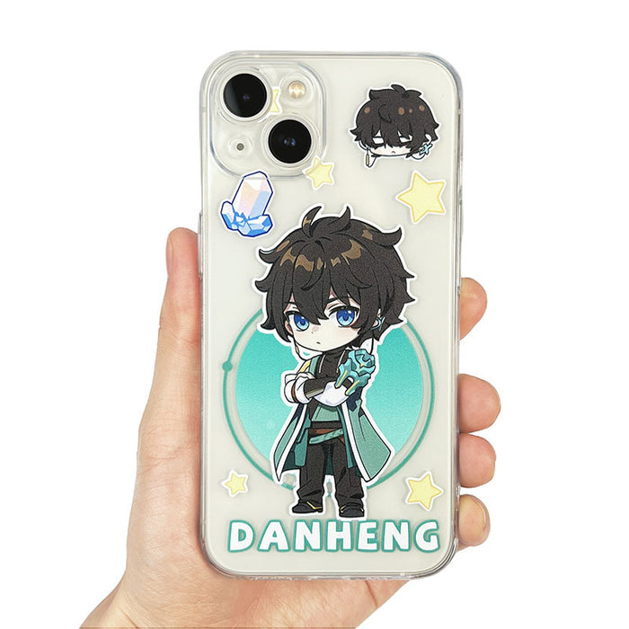 Honkai Star Rail iPhone Cases, Transparent Chibi Characters: clear, purple anime-style purple-haired girl character, kawaii c