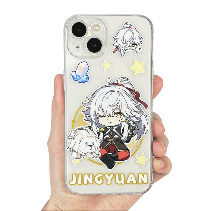 Honkai Star Rail iPhone Cases, Transparent Chibi Characters: clear, purple anime-style purple-haired girl character, kawaii c