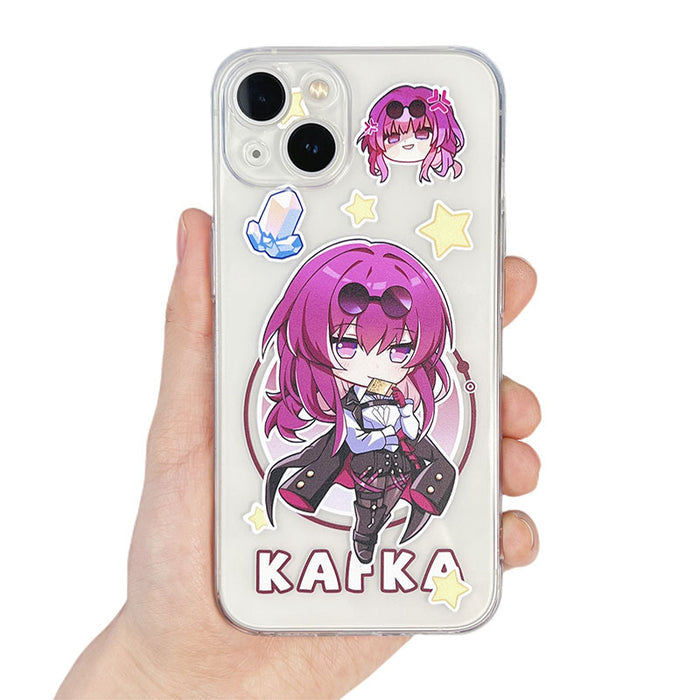 Honkai Star Rail iPhone Cases, Transparent Chibi Characters: clear, purple anime-style purple-haired girl character, kawaii c
