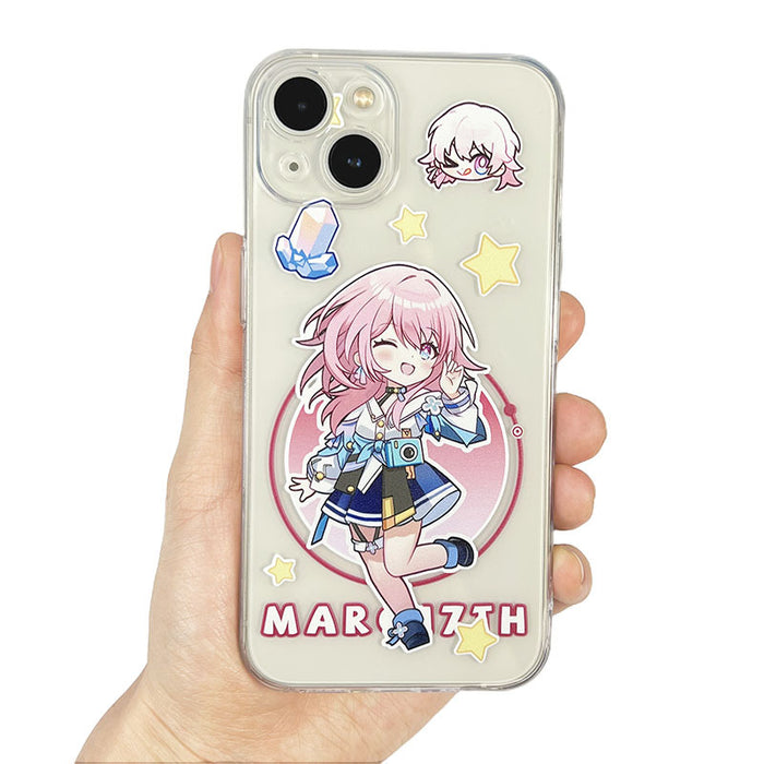 Honkai Star Rail iPhone Cases, Transparent Chibi Characters: clear, purple anime-style purple-haired girl character, kawaii c