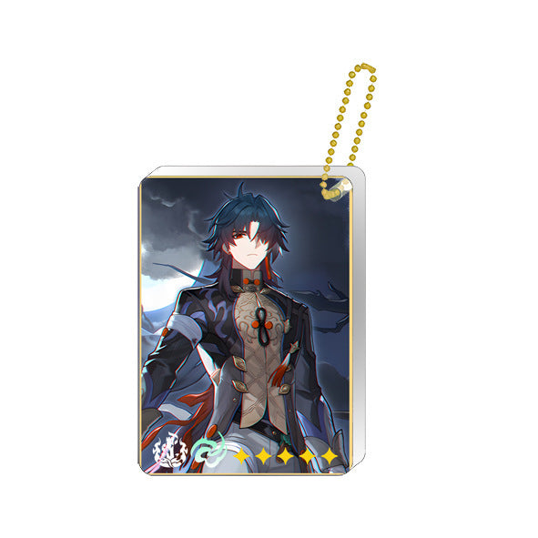 Honkai Star Rail Keychains: Collectible and Durable: blue, white anime-style white-haired character with animal companions, a