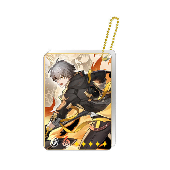 Honkai Star Rail Keychains: Collectible and Durable: blue, white anime-style white-haired character with animal companions, a