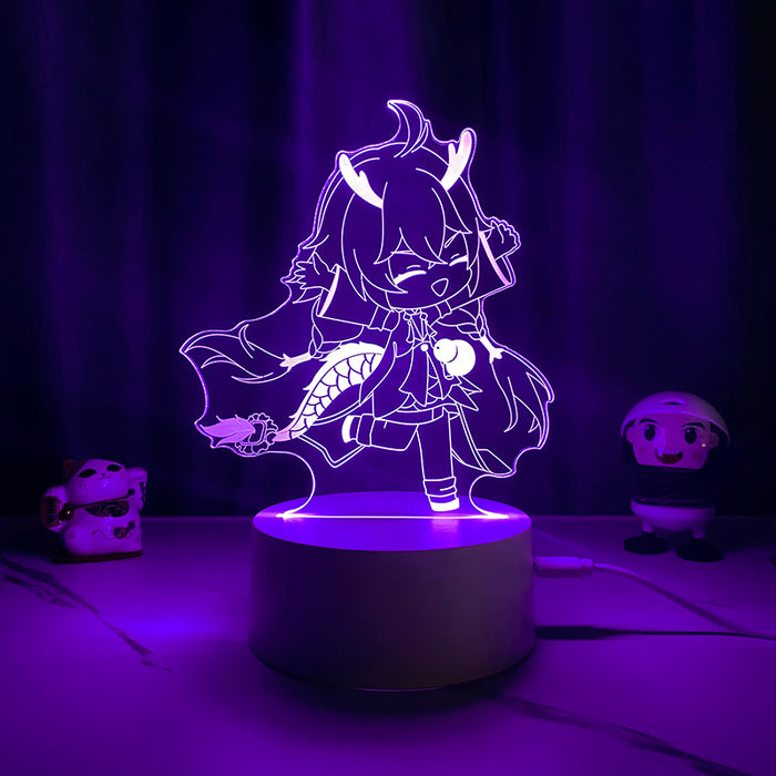 Honkai Star Rail LED Night Light: cyan-blue glow, clear acrylic anime-style horned character, cartoon anime chibi style