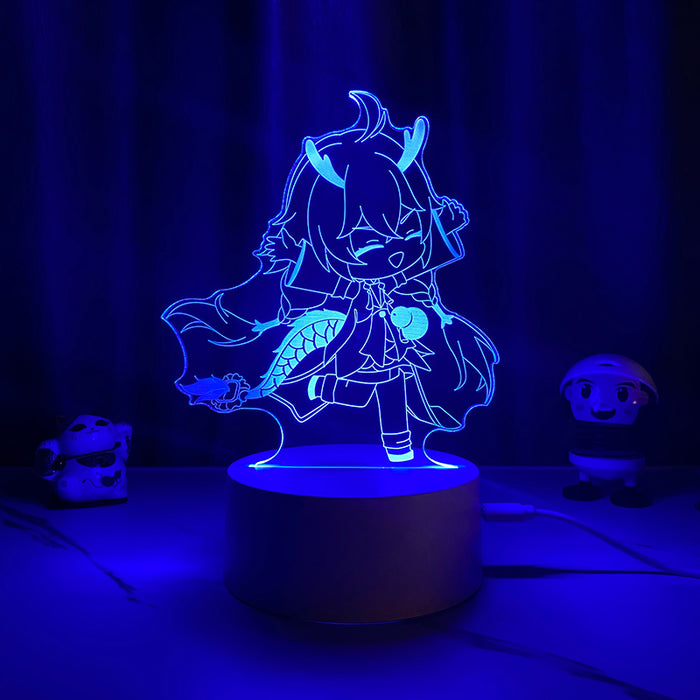 Honkai Star Rail LED Night Light: cyan-blue glow, clear acrylic anime-style horned character, cartoon anime chibi style