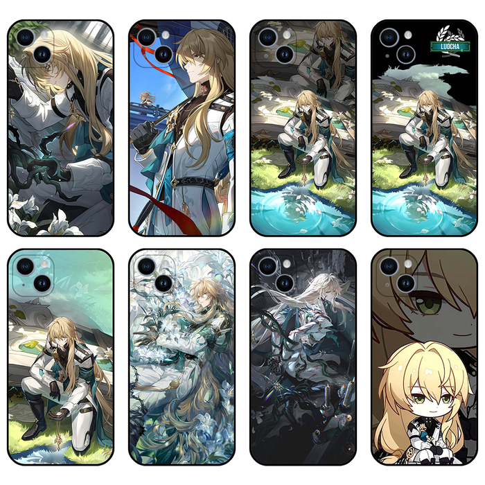 Honkai Star Rail Luocha Phone Cases: black, white anime-style blond character, anime, fantasy, cartoon style
