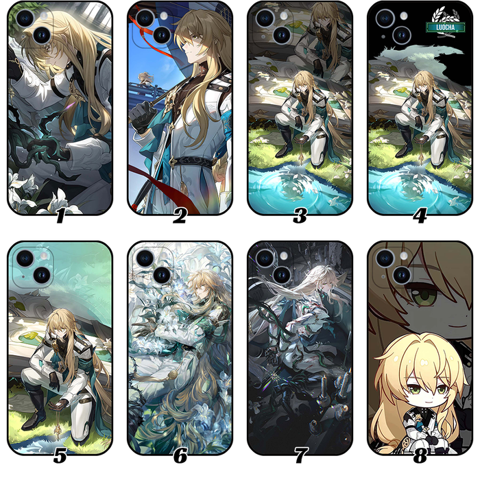 Honkai Star Rail Luocha Phone Cases: black, white anime-style blond character, anime, fantasy, cartoon style