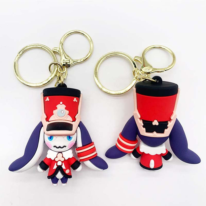 Honkai Star Rail Pom-Pom Keychain: Captivating and Durable: red, navy blue cartoon rabbit-like character in a red military-st