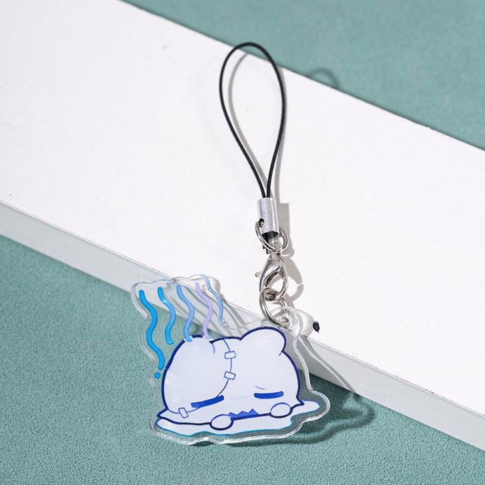 Honkai Star Rail Wubbaboo Keychains: white, blue cartoon sleeping white bear character, kawaii cartoon style
