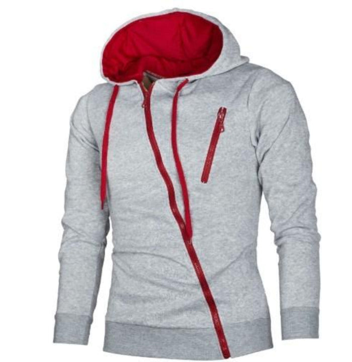 Hooded Jacket for Men with Zipper: dark charcoal gray, neon green hooded zip-up sweatshirt, sporty casual style