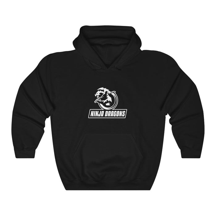 Hooded Sweatshirt with ND Logo: black, white Ninja Dragons graphic/logo, casual graphic streetwear style
