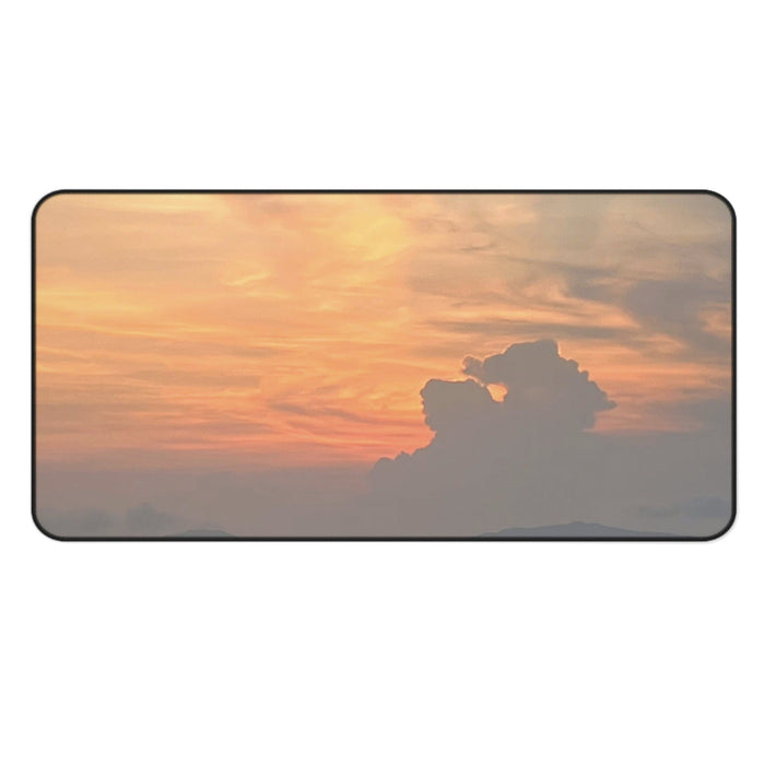 Horizon Golden Desk Mat: orange, peach sunset sky with clouds, photographic style