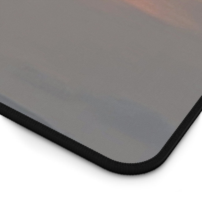 Horizon Golden Desk Mat: orange, peach sunset sky with clouds, photographic style