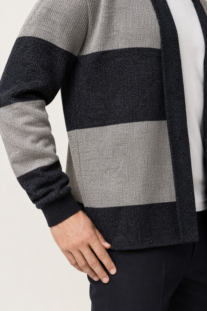 Horizontal Striped Men's Open-Front Cardigan Default