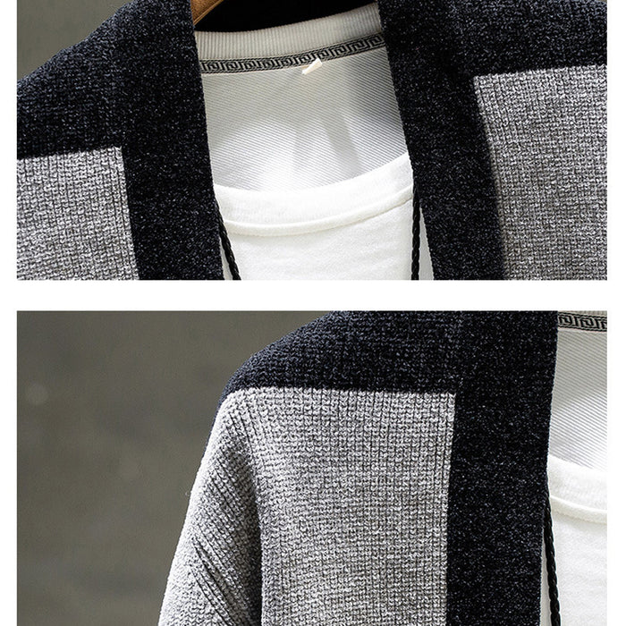 Horizontal Striped Men's Open-Front Cardigan: black, gray open-front cardigan sweater, casual color-block style