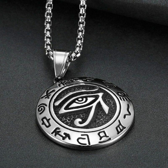 Horus Pendant Necklace, Symbol of the Eye Divinity: silver, black pendant necklace, minimal geometric style