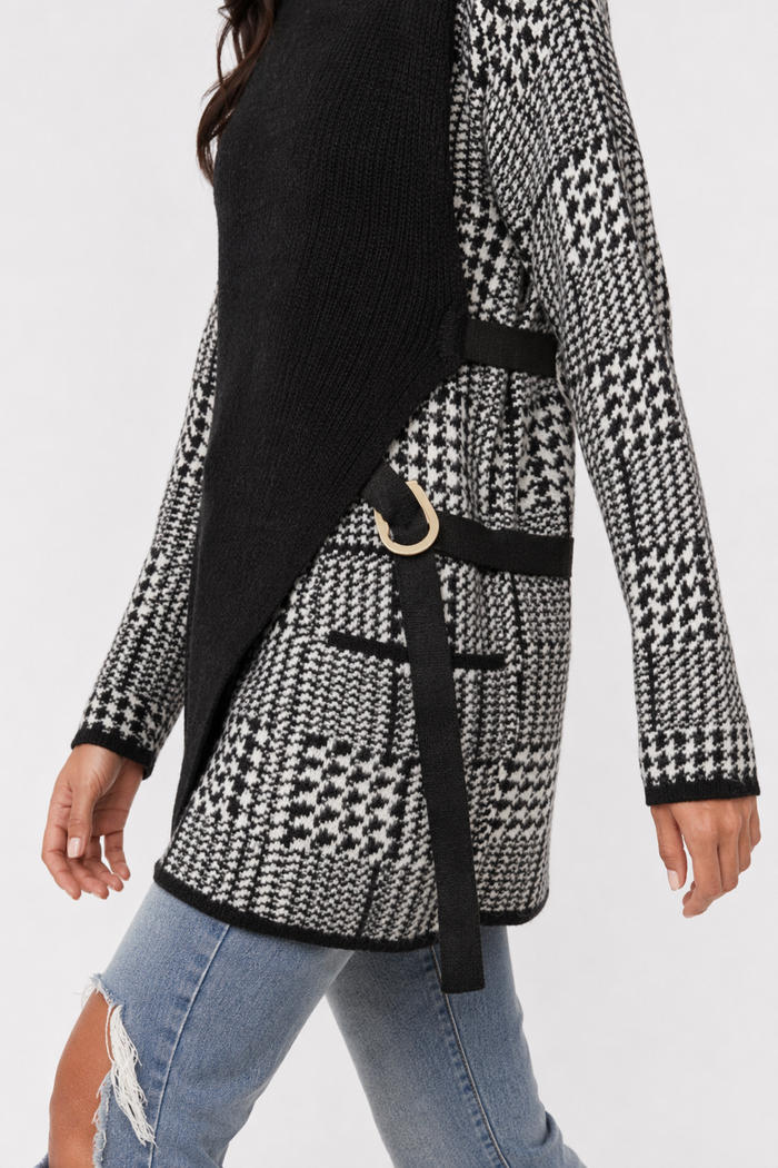 Houndstooth Layered Women's Sweater Black