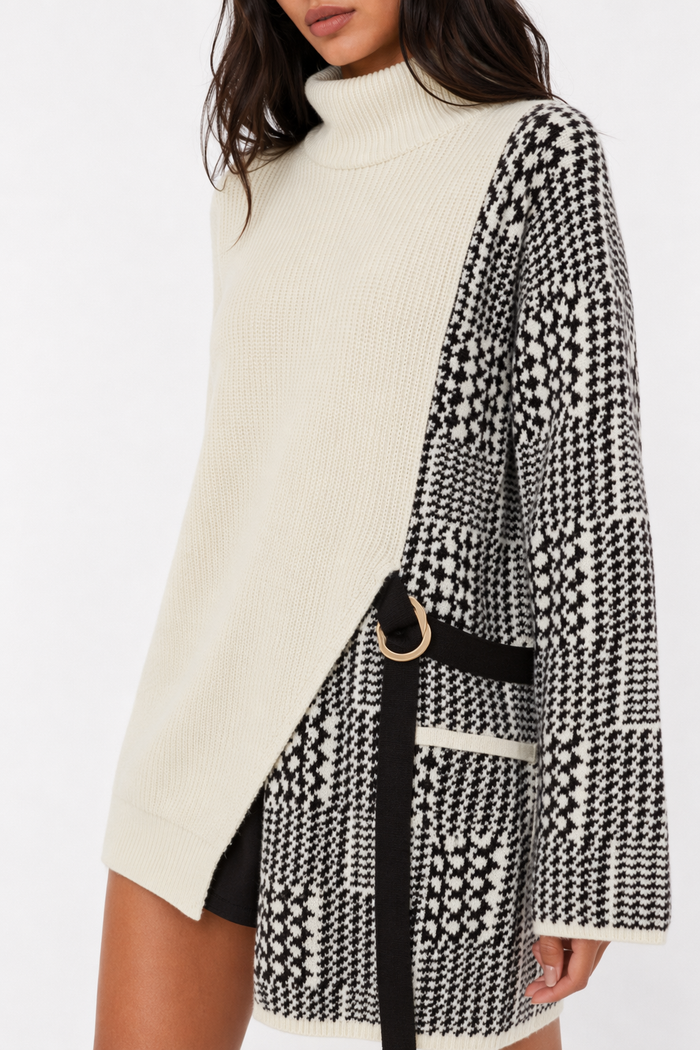 Houndstooth Layered Women's Sweater White