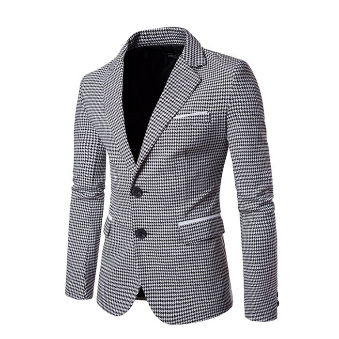 Houndstooth Pattern Men's Blazer: black, white blazer jacket, tailored style
