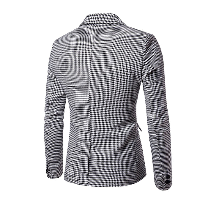 Houndstooth Pattern Men's Blazer: black, white blazer jacket, tailored style
