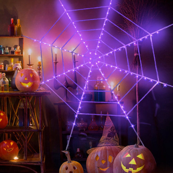 Huge Illuminated Halloween Cobweb Decorative Prop: purple, black spiderweb/Halloween theme, Halloween decorative style