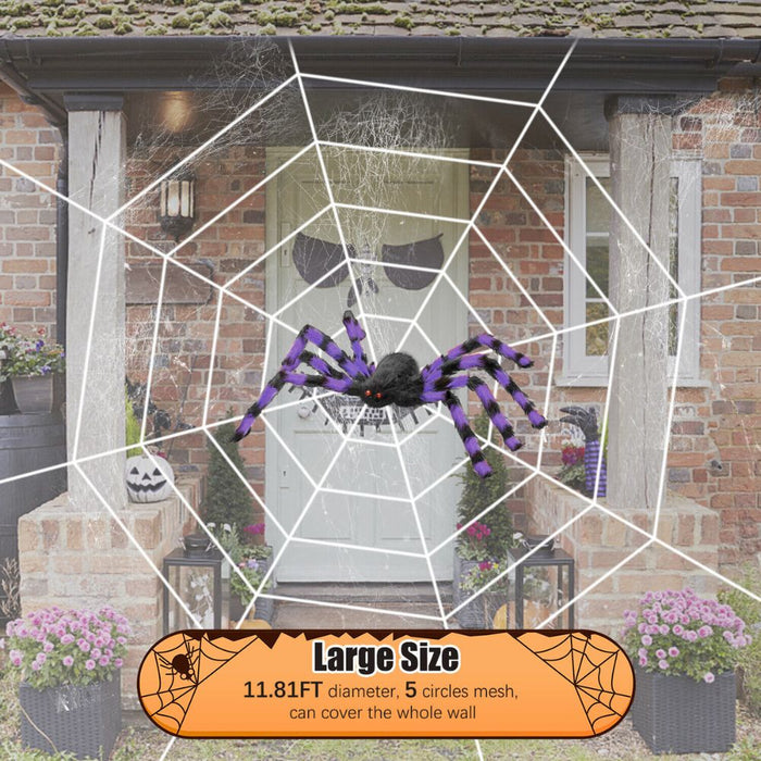 Huge Illuminated Halloween Cobweb Decorative Prop: purple, black spiderweb/Halloween theme, Halloween decorative style