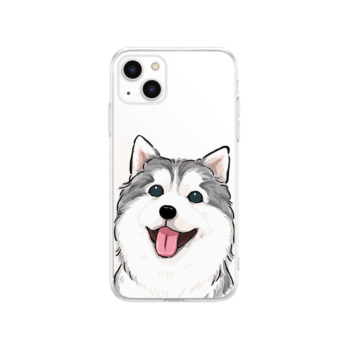 Husky Phone Case with Shock Protection: clear, white cartoon dog, cartoon kawaii style
