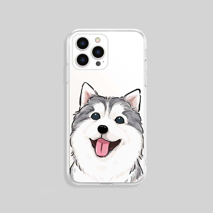 Husky Phone Case with Shock Protection: clear, white cartoon dog, cartoon kawaii style