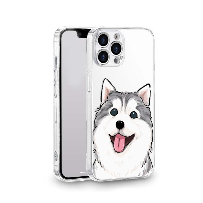 Husky Phone Case with Shock Protection: clear, white cartoon dog, cartoon kawaii style