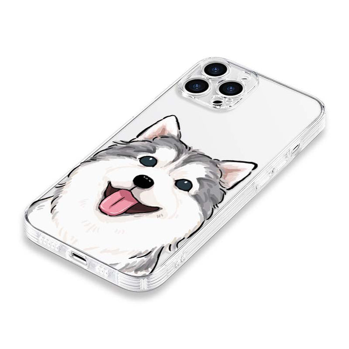 Husky Phone Case with Shock Protection: clear, white cartoon dog, cartoon kawaii style