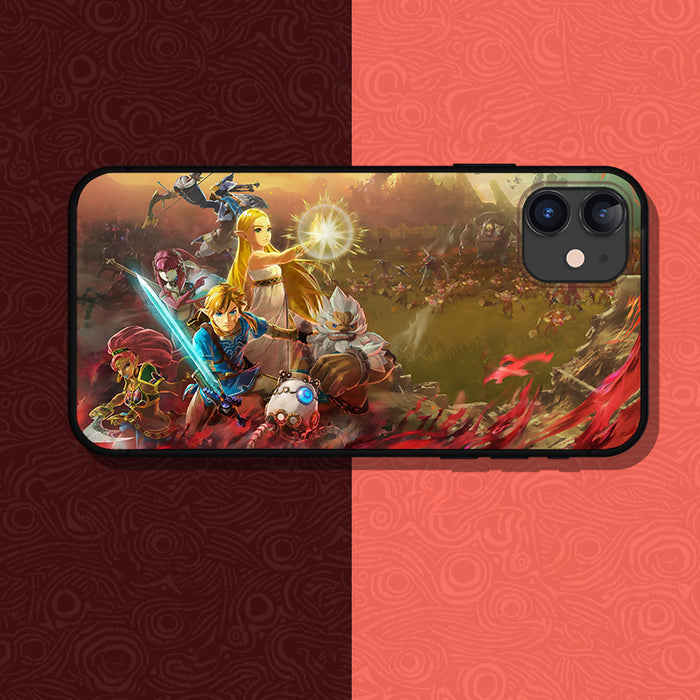 Hyrule Warriors Age of Calamity Phone Case: black, brown fantasy video game-style characters, detailed fantasy game art style