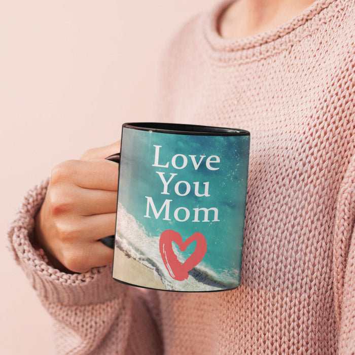 I Love You Mother Heat Activated Color Changing Mug: teal blue, white Mother's Day/love message, minimal sentimental graphic