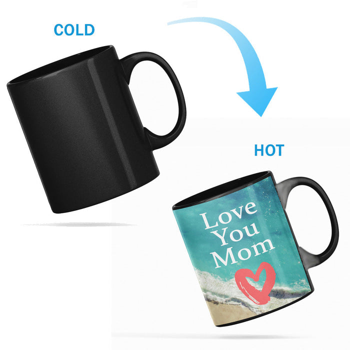 I Love You Mother Heat Activated Color Changing Mug: teal blue, white Mother's Day/love message, minimal sentimental graphic