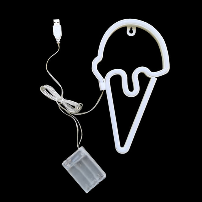 Ice Cream Neon LED Light: pink, yellow-orange ice cream cone, minimal cartoon style