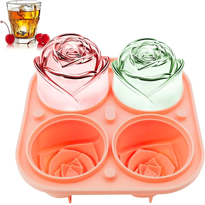 Ice Mold: Blossoming Rose Shape: coral pink, transparent pink rose flowers, decorative floral style
