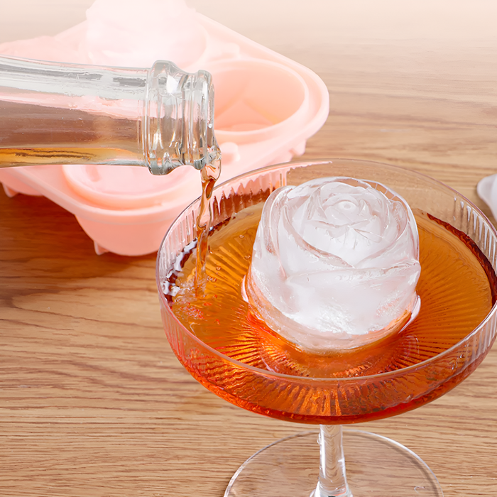 Ice Mold: Blossoming Rose Shape: coral pink, transparent pink rose flowers, decorative floral style