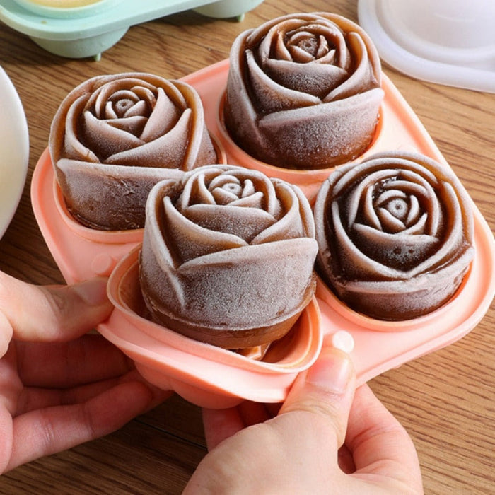Ice Mold: Blossoming Rose Shape: coral pink, transparent pink rose flowers, decorative floral style