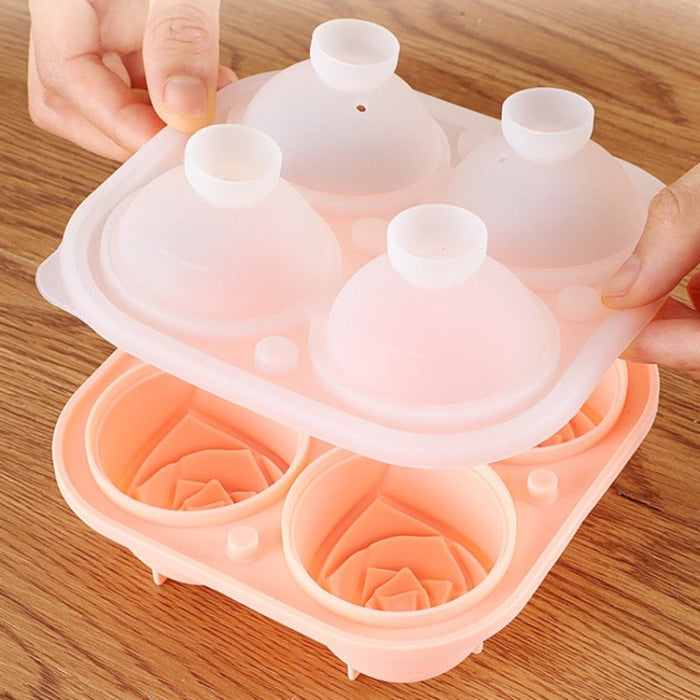 Ice Mold: Blossoming Rose Shape: coral pink, transparent pink rose flowers, decorative floral style