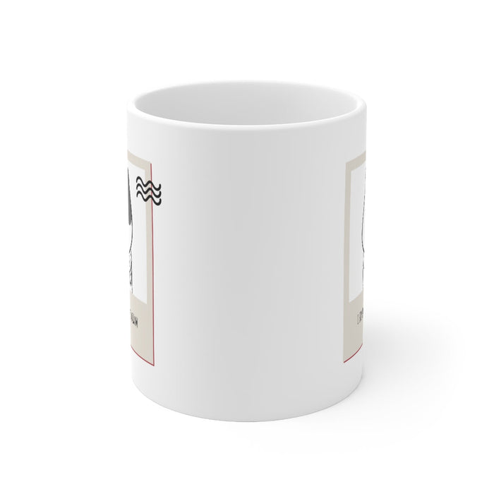 IG Mug: Dog Stalker Edition: white, black cartoon dog, minimal cartoon style