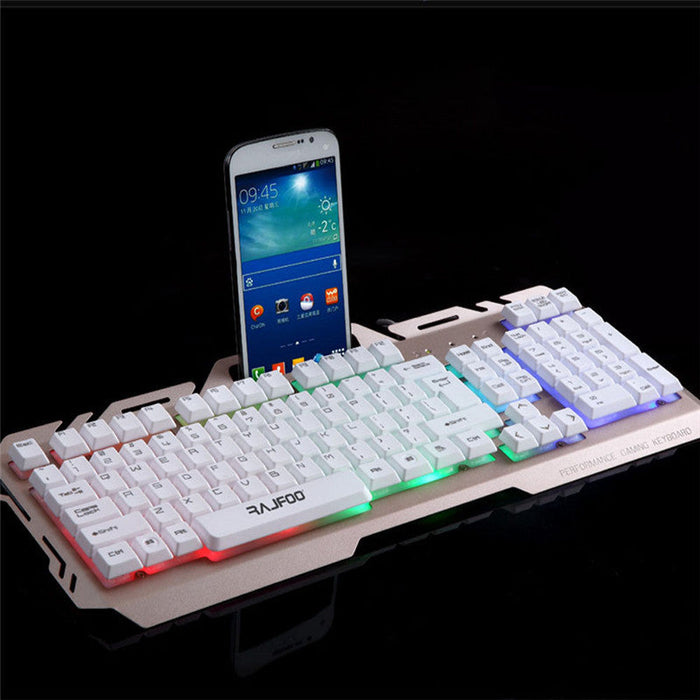 Illuminate Your Gaming with the Y3N USB Wired Colorful LED Keyboard for Ninja Dragons: white, light gray gaming keyboard with