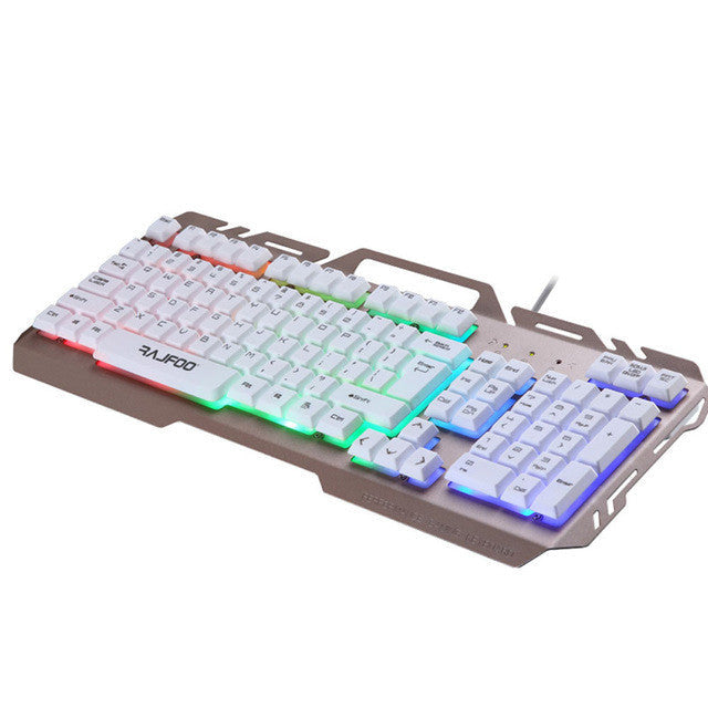 Illuminate Your Gaming with the Y3N USB Wired Colorful LED Keyboard for Ninja Dragons: white, light gray gaming keyboard with