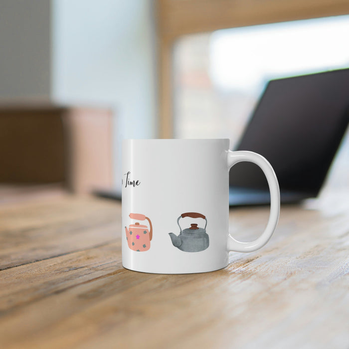 Indulge in Personal Time with Your Favorite Beverage Mug: white, black tea theme, cute cartoon style