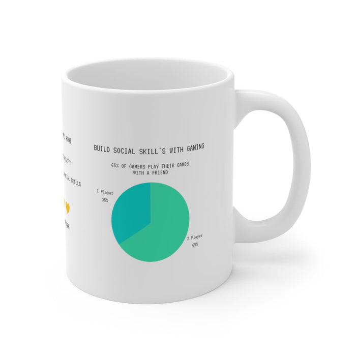 Infograph Mug for Gaming Enthusiasts: white, black gamer age distribution infographic theme, minimal infographic, pixel-art s