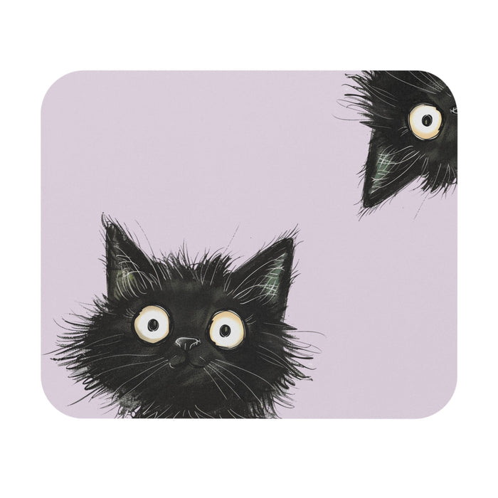 Inquisitive Ebony Feline Mouse Mat: light lavender, black black cats, cartoon illustration style