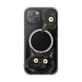 Inquisitive Magnetic Clear Cat iPhone Case: clear, black black cat, cartoon style