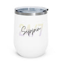 Insulated Wine Tumbler 12oz for Keeping Drinks Hot or Cold: white, silver insulated tumbler cup with lid, minimal modern styl
