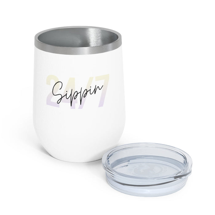 Insulated Wine Tumbler 12oz for Keeping Drinks Hot or Cold: white, silver insulated tumbler cup with lid, minimal modern styl