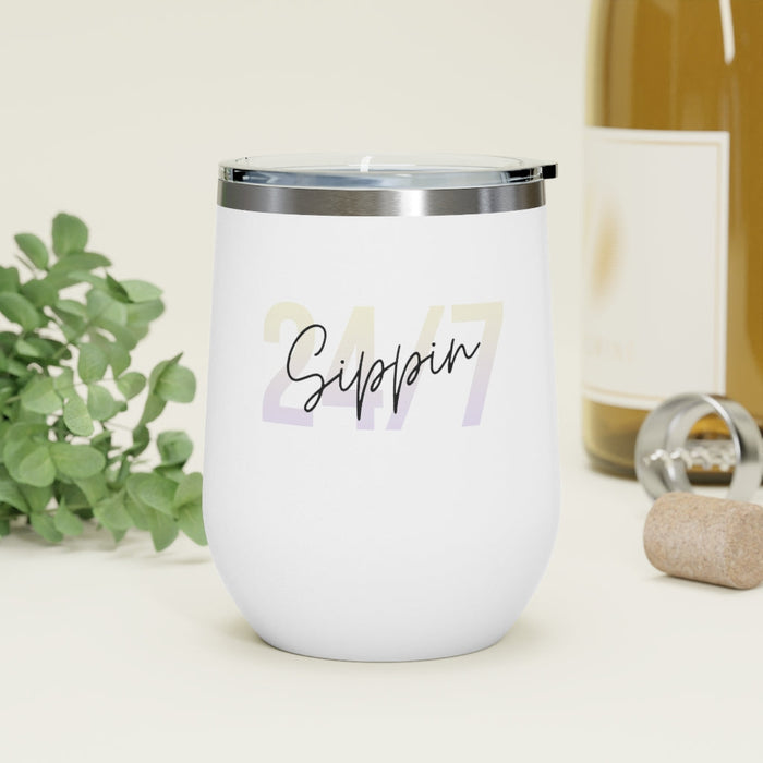 Insulated Wine Tumbler 12oz for Keeping Drinks Hot or Cold: white, silver insulated tumbler cup with lid, minimal modern styl
